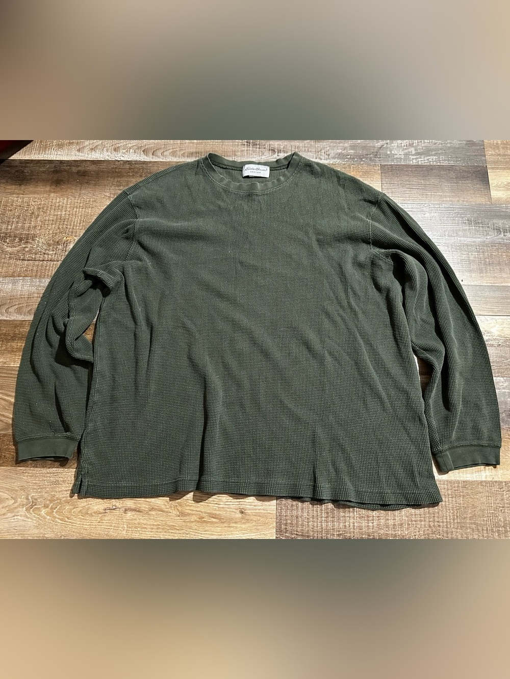 Eddie Bauer Olive Green Waffle-Knit Crew Long Sleeve